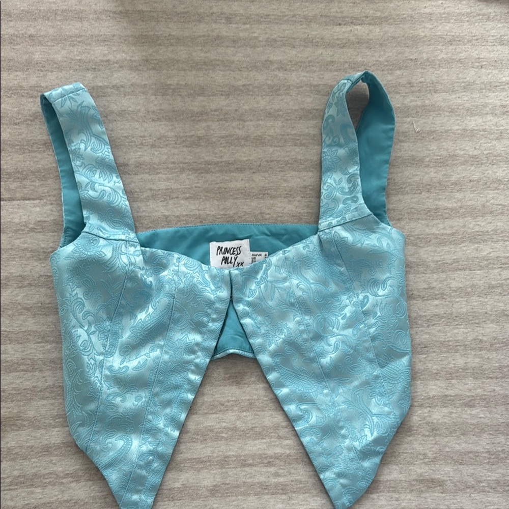 Princess Polly Blue Brocade Crop Top